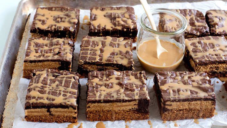 outrageous stacked peanut butter brownies