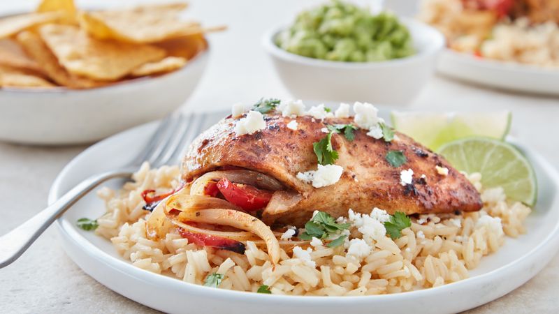 Fajita-Stuffed Chicken and Rice Skillet (Cooking for 2)