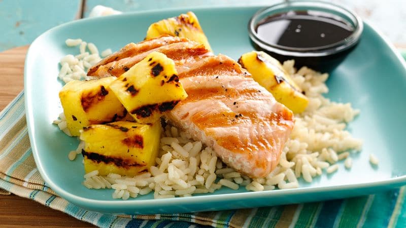 Grilled Salmon and Pineapple with Maple Soy Sauce