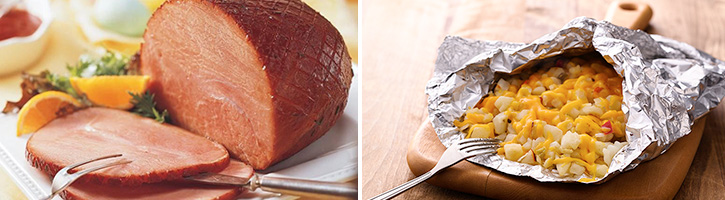 grilled orange ham and grilled cheesy potato packet