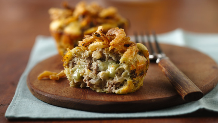 Impossibly Easy Mini Blue Cheeseburger Pie