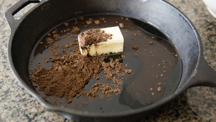 butter and chocolate in cast iron skillet