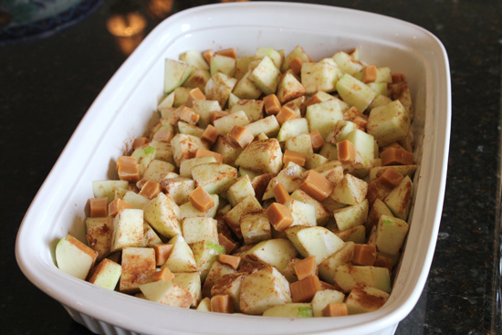 dish with diced apples and seasoning