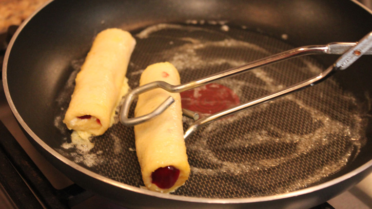 frying rolls in skillet