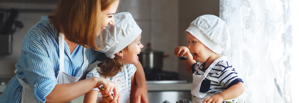 Mom and kids baking in the kitchen