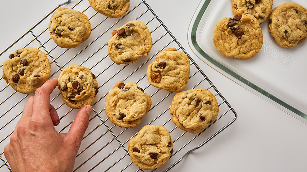 chocolate chip cookies on cooling rack