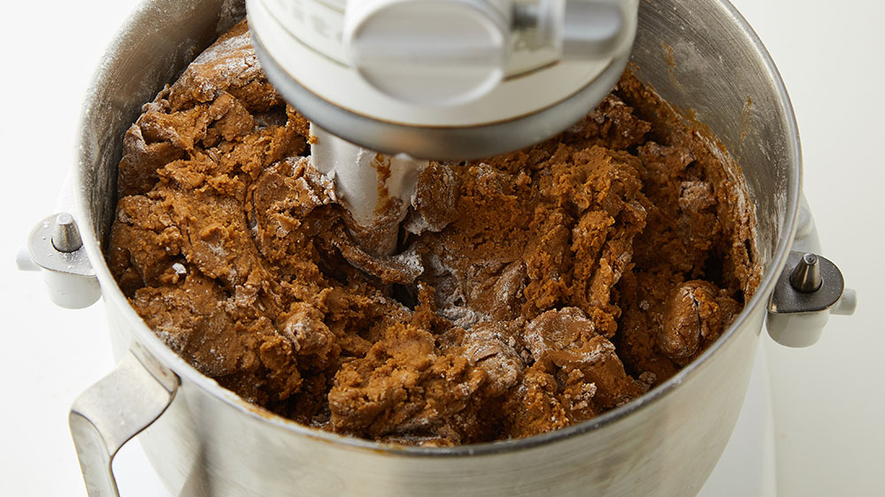 mixing gingerbread dough with stand mixer