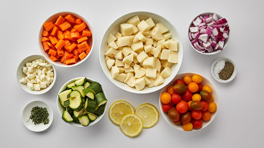 ingredients for easy roasted mixed vegetables