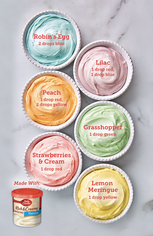 bowls of frosting in pastel colors