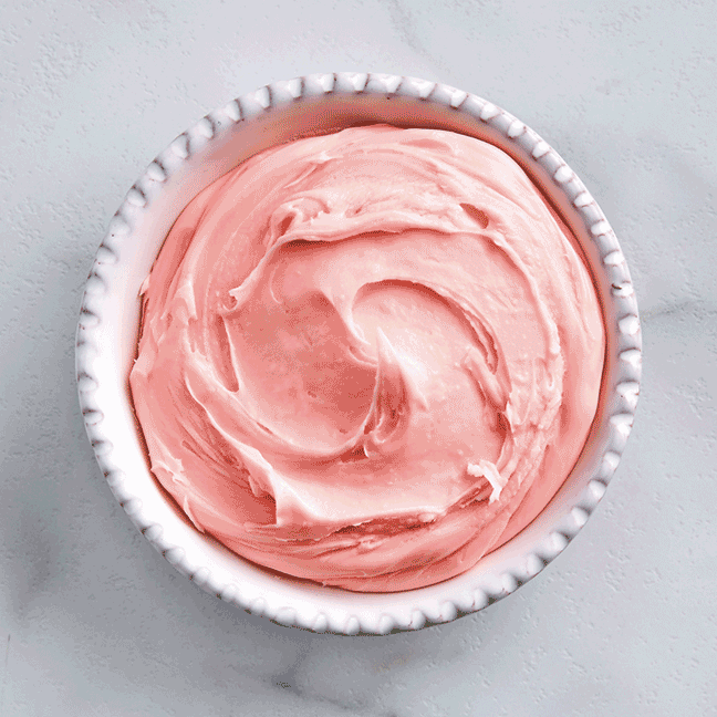 moving images of different color bowls of pastel frosting