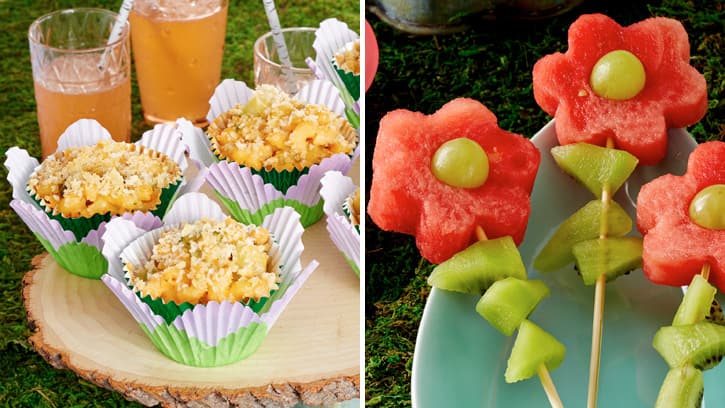 Mac and Cheese Cups and Fruit Flowers