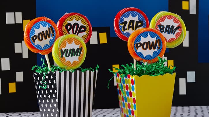Superhero Birthday Party lollipops