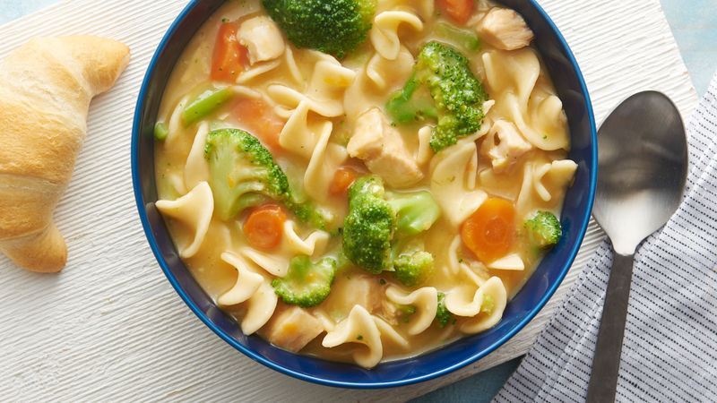 Cheesy Chicken Noodle and Broccoli Soup