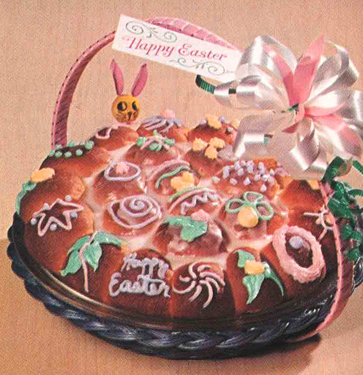 decorated easter rolls in a basket
