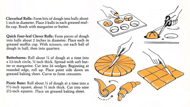 instructions from vintage betty crocker cookbook for shaping rolls