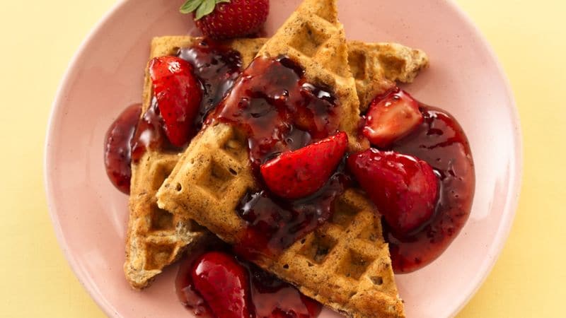 Granola Whole Wheat Waffles with Double Berry Sauce
