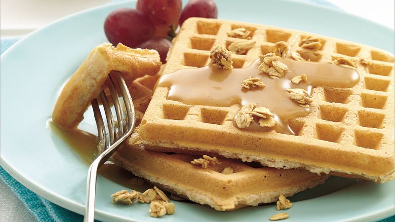 Whole Wheat Waffles with Honey Peanut Butter Syrup