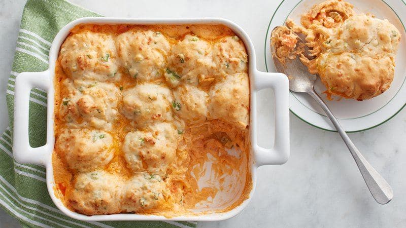 Buffalo Chicken Pot Pie with Cheddar Biscuits