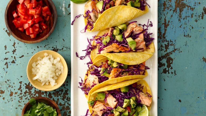 Grilled Salmon Tacos with Chunky Guacamole
