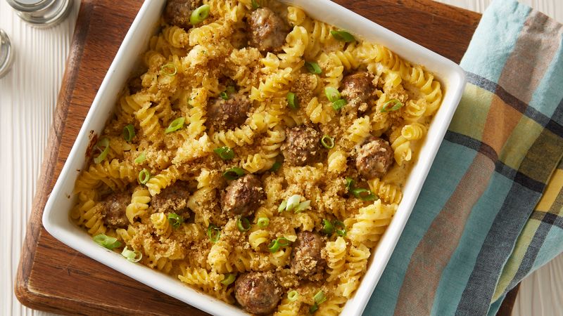 Macaroni and Cheese Casserole with Meatballs