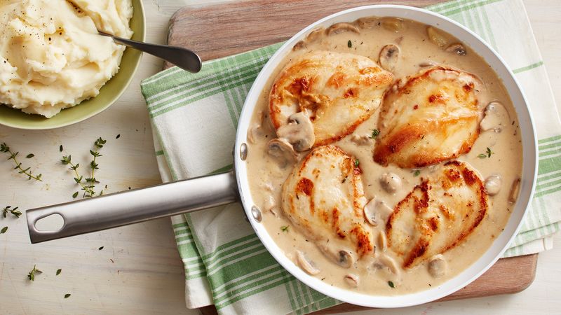 Skillet Chicken with Roasted Garlic and Mushroom Gravy