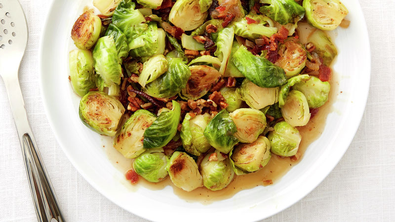 plate of glazed Brussels sprouts. 