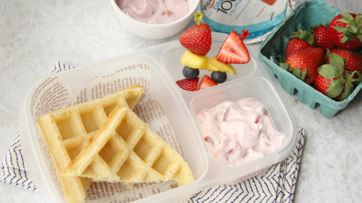 Greek Yogurt Fruit Dip with Waffles and Fruit Kabobs