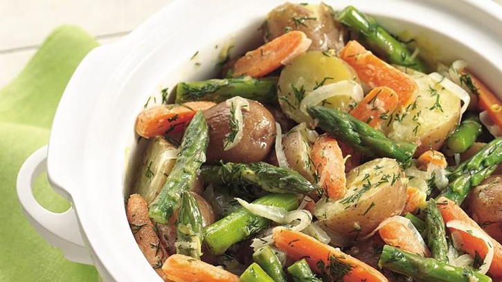 slow cooker new potatoes and spring vegetables