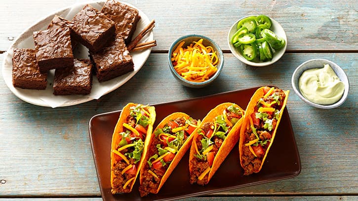 dinner and dessert: bold nacho 10 minute tacos and mexican cinnamon brownies