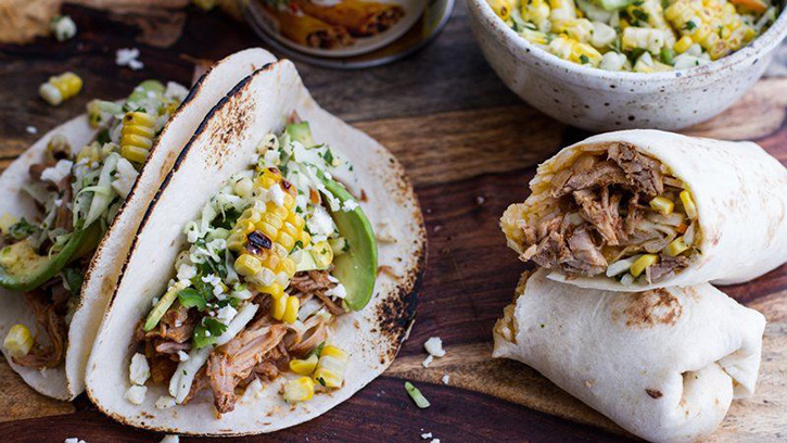 slow cooker enchilada pork tacos with sweet corn slaw