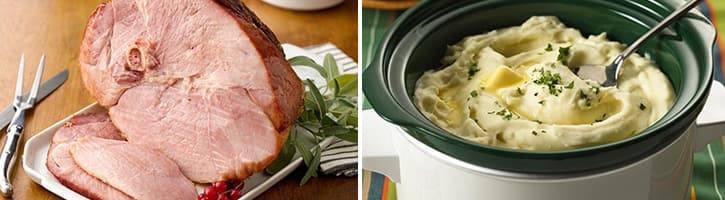 sweet and spicy glazed ham and ultimate slow cooker potatoes