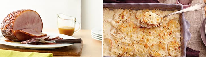 slow cooker maple brown sugar ham and white cheddar scalloped potatoes