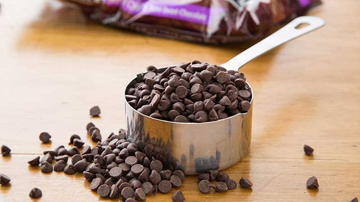 chocolate chips in measuring cup