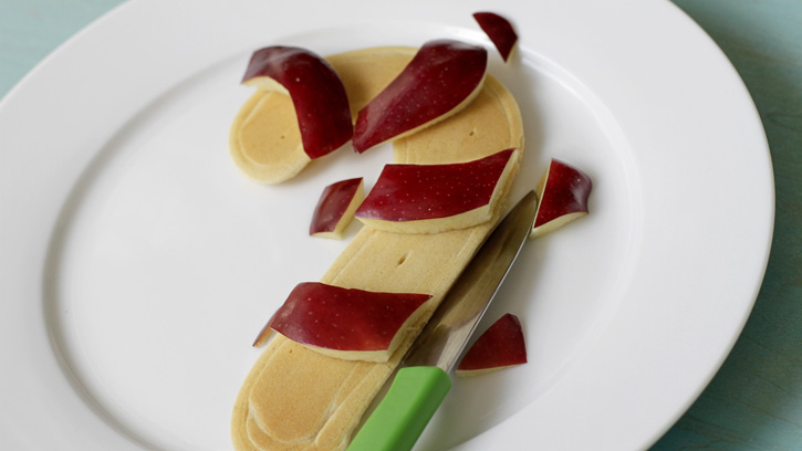 candy cane pancake with apple slices