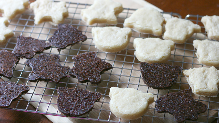 cut out brownie and pie crust shapes