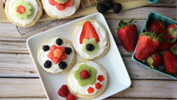 Mini Fruit Pizzas with Stacked Fruit Flowers