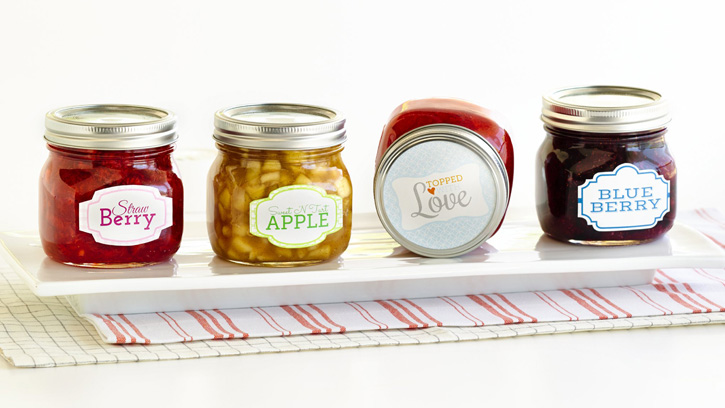 row of jams with custom labels