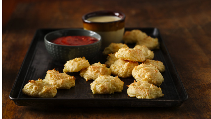 Cheddar-Parmesan Puffs with Dipping Sauces