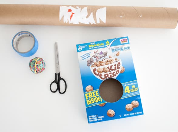 Items to make musical instrument from cereal box