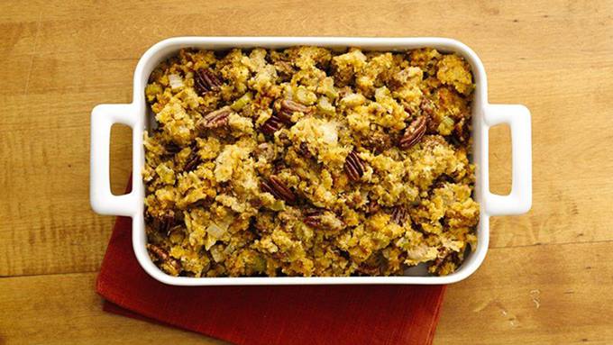 Cornbread Dressing with Sausage & Toasted Pecans