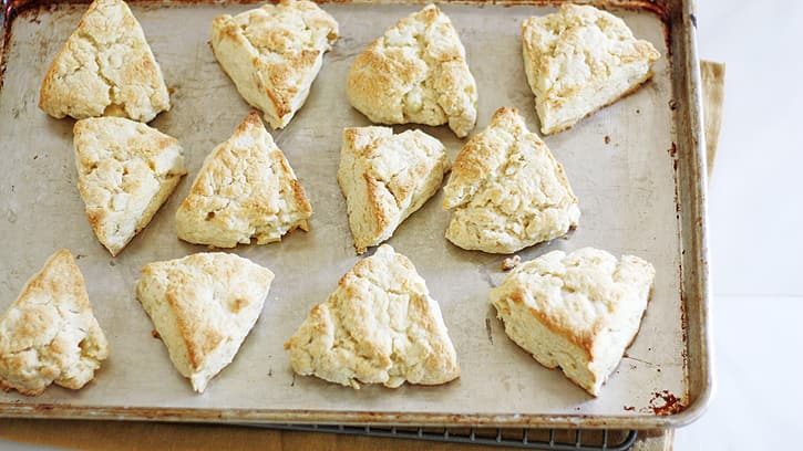 baked scones on cookie sheet
