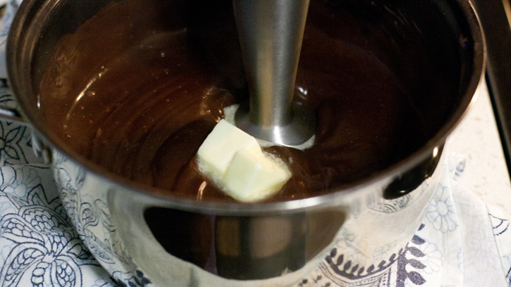 using immersion blender to combine butter and chocolate