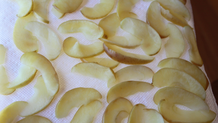 drying apple slices on paper towel