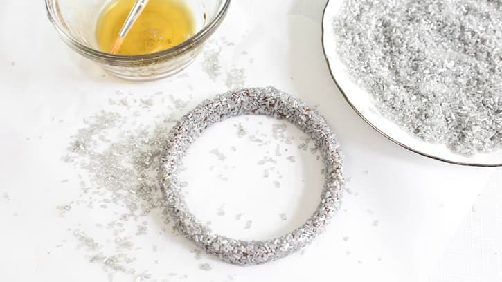 chocolate circle dusted with silver sugar