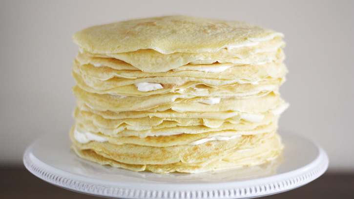 crepes stacked with filling between