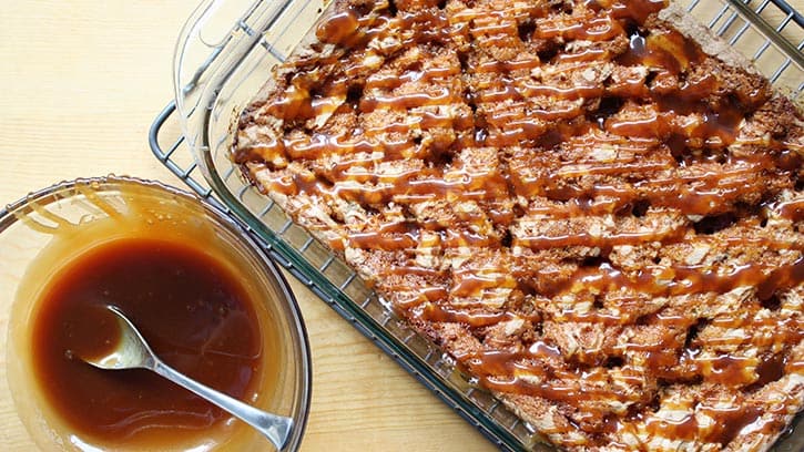 Toffee Blondies with Whiskey Caramel Sauce