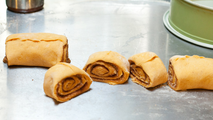 sections of dough sliced smaller
