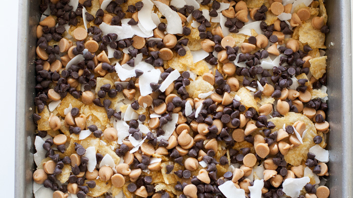 chocolate and peanut butter chips sprinkled