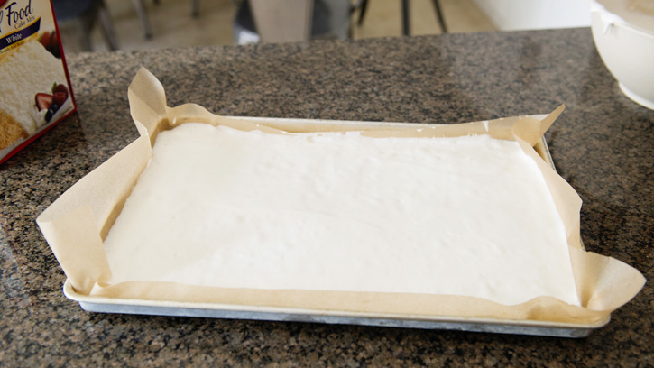 baked angel food cake in sheet pan