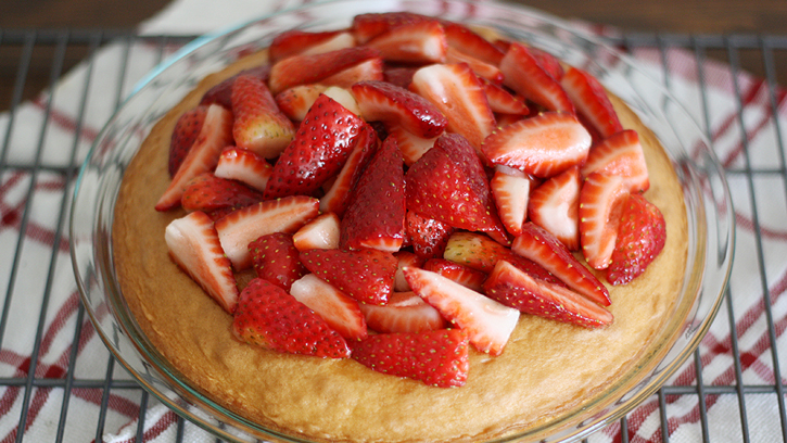 cake topped with strawberries